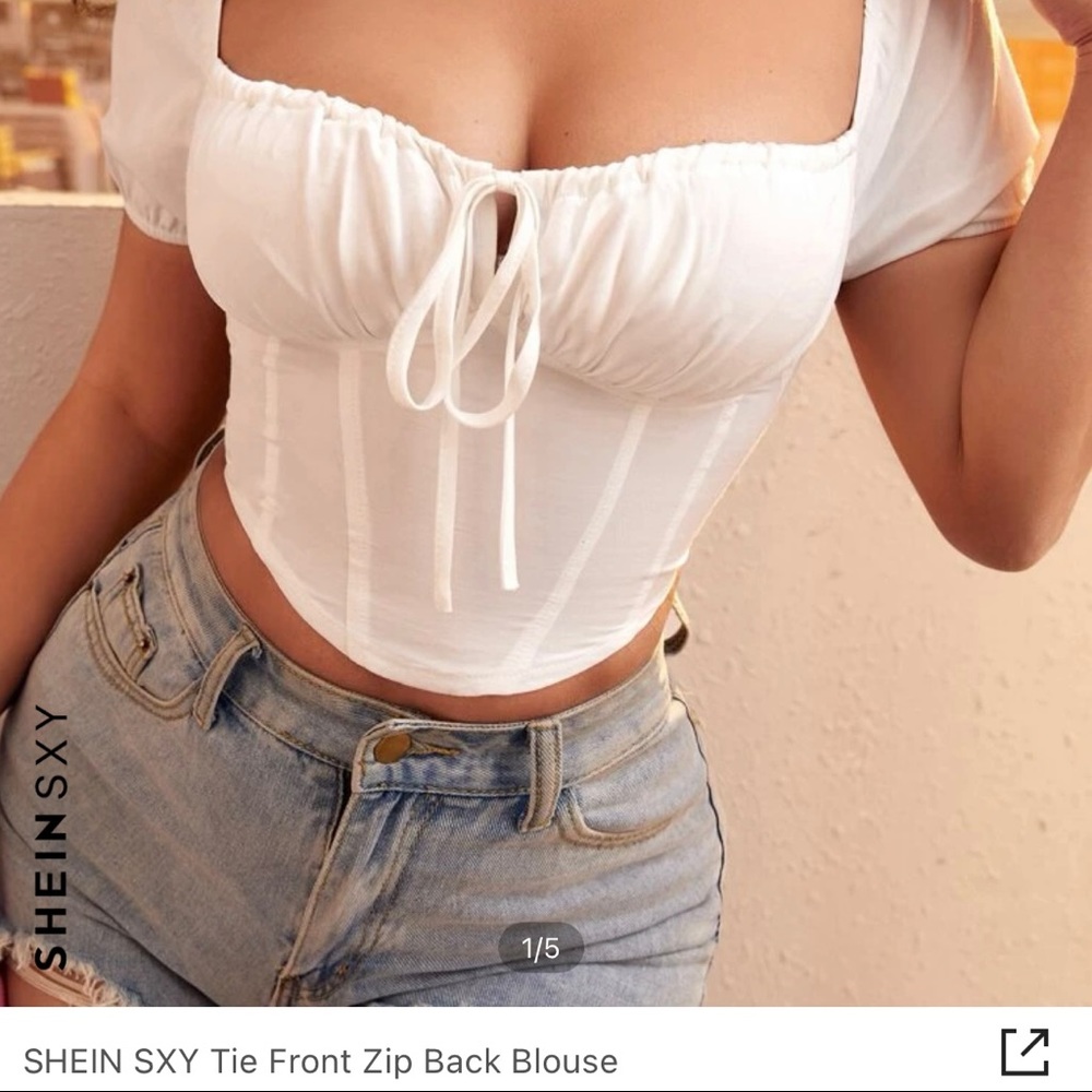 White tie front zip back blouse